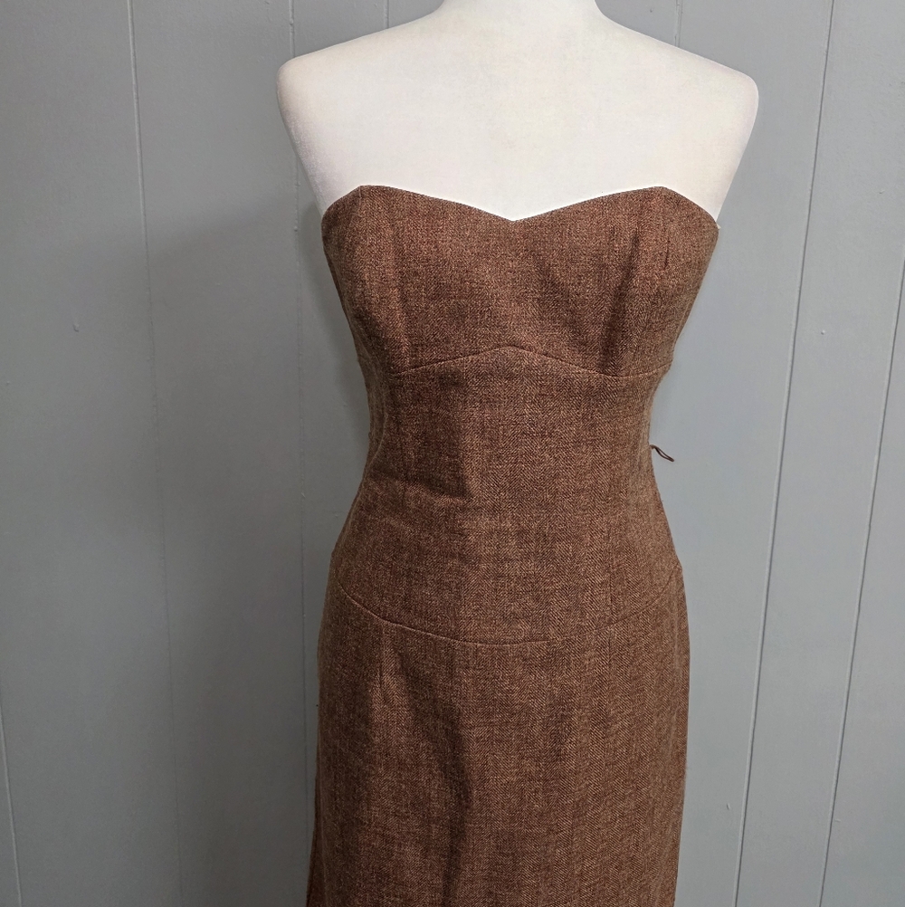 Molly New York Anthropologie Verite Tweed Strapless Rust Brown Dress Size 4 - Picture 2 of 14